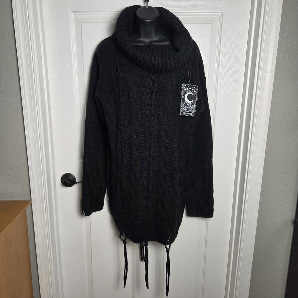 Killstar Dress XL Black Zora Lace Up Knit Cable Turtleneck Goth Punk Witchy